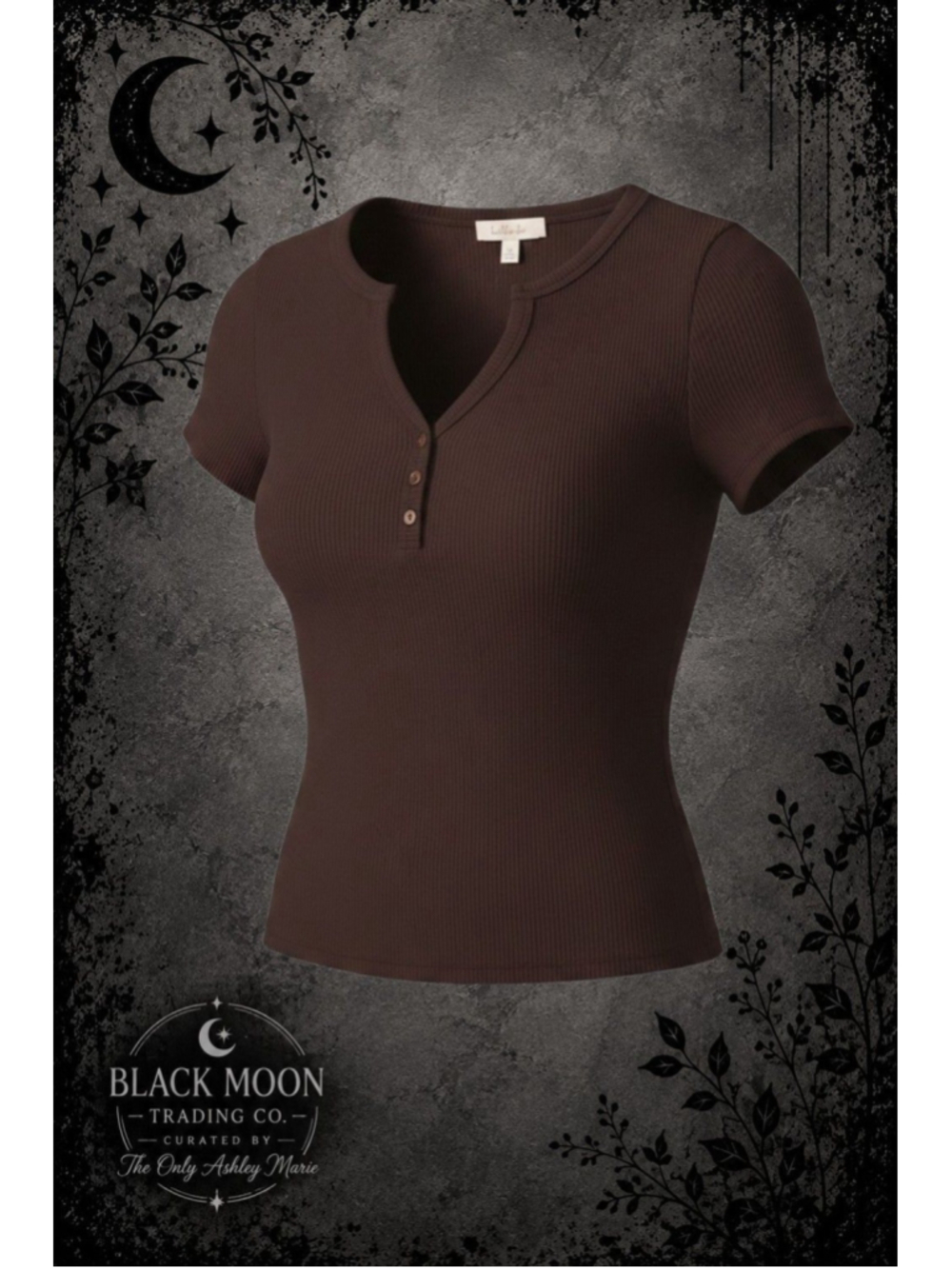 31. Better Be Black Ribbed Henley Top 1X Runs Small
